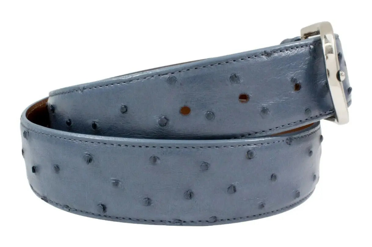 Denim Blue Full Quill Ostrich Leather Belt