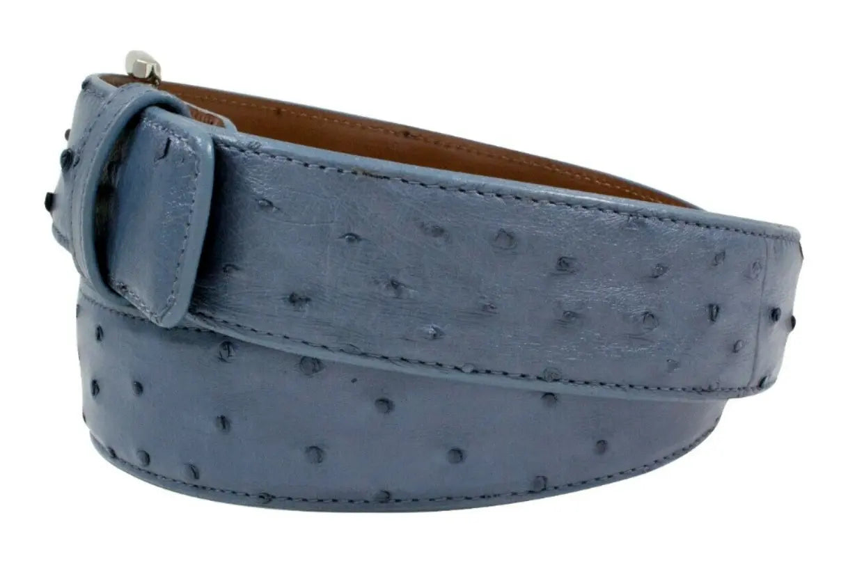 Denim Blue Full Quill Ostrich Leather Belt