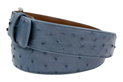 Denim Blue Full Quill Ostrich Leather Belt