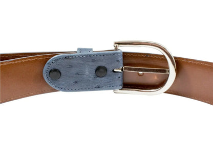 Denim Blue Full Quill Ostrich Leather Belt