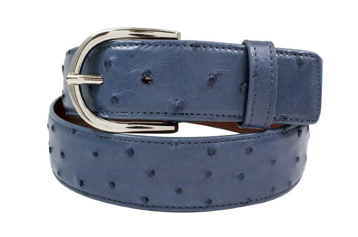 Denim Blue Full Quill Ostrich Leather Belt