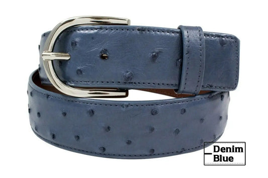 Denim Blue Full Quill Ostrich Leather Belt