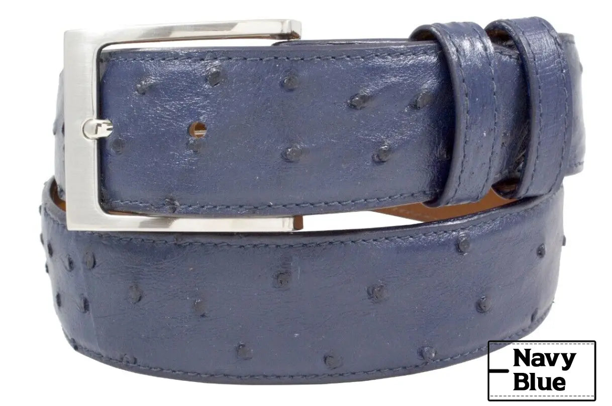 Navy Blue Full Quill Ostrich Leather Belt