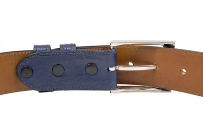 Navy Blue Full Quill Ostrich Leather Belt