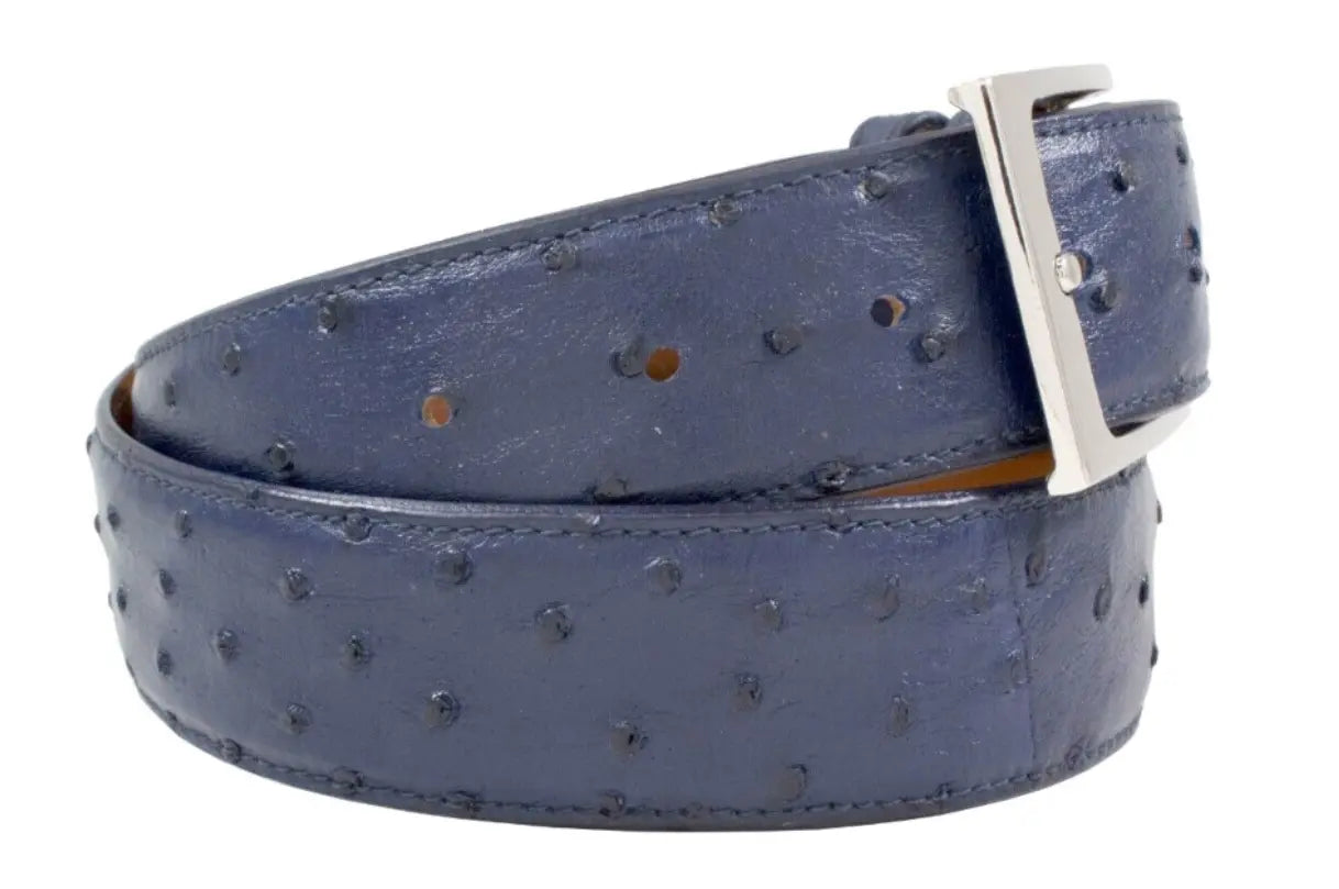 Navy Blue Full Quill Ostrich Leather Belt