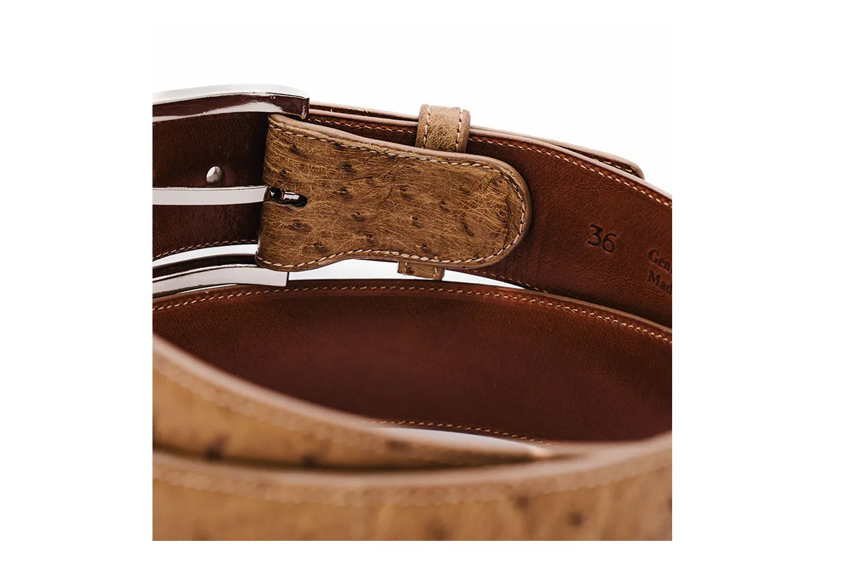 Tan Full Quill Ostrich Leather Belt