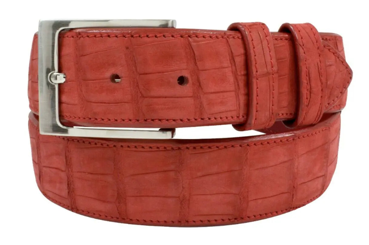 Genuine AAA ULTRA Red Suede Alligator Leather Belt