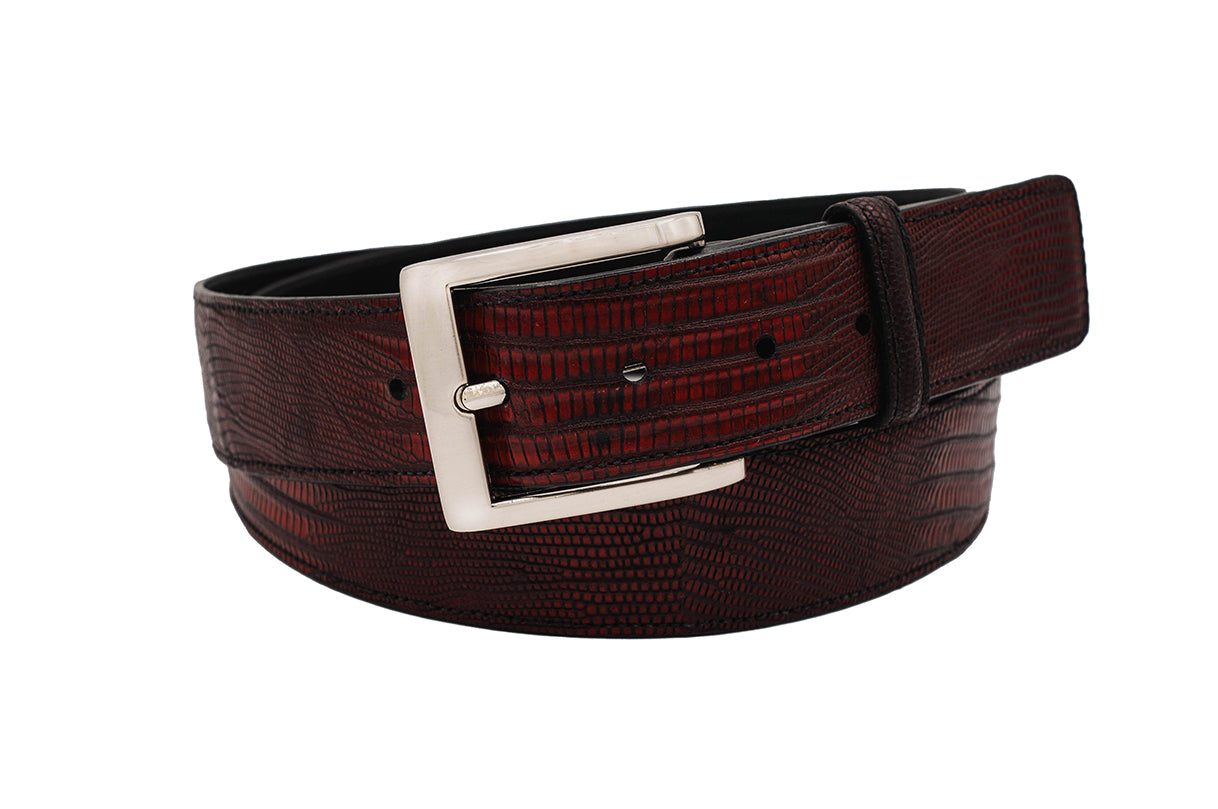 Black Cherry Lizard Leather Belt