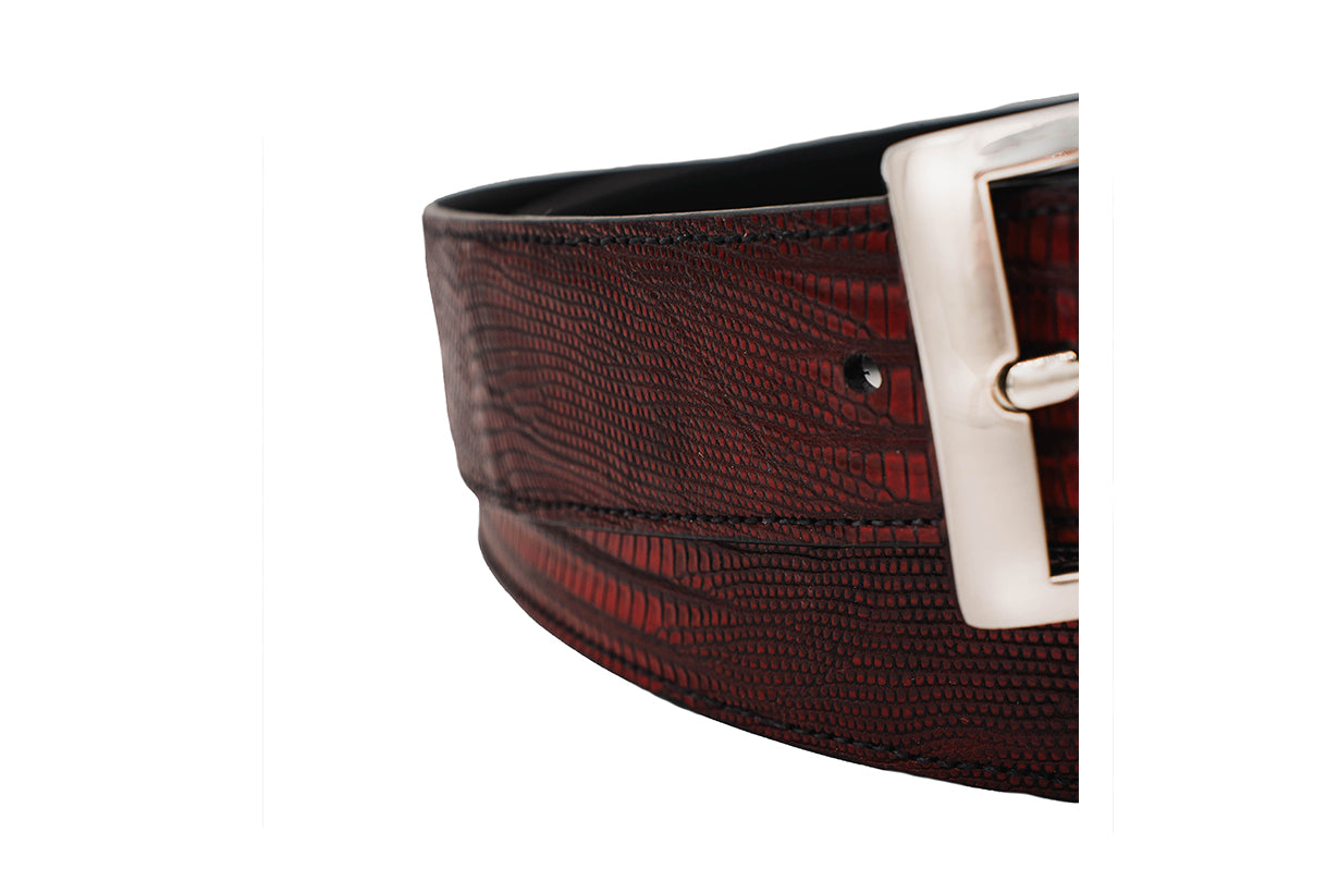 Black Cherry Lizard Leather Belt