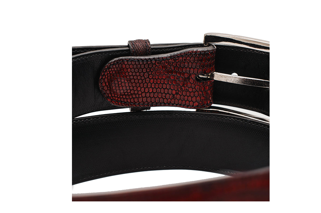 Black Cherry Lizard Leather Belt