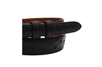 Black Full Quill Ostrich Handmade Leather Tapered Belt