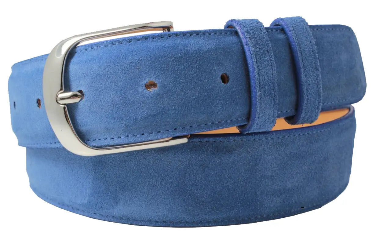 Genuine Blue Italian Suede Leather Belt