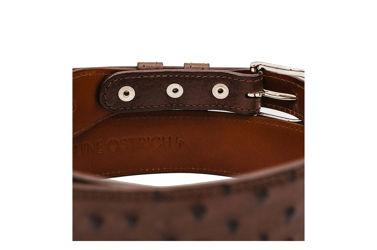 Brown Full Quill Ostrich Handmade Leather Tapered Belt