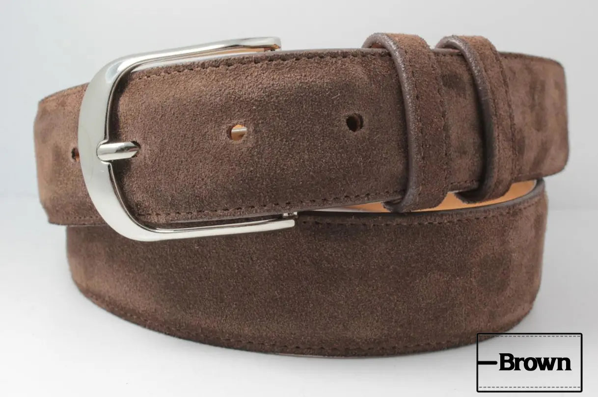 Genuine Brown Italian Suede Leather Belt