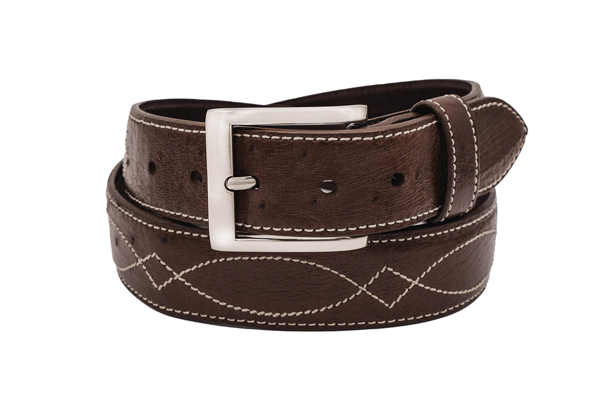 Brown Smooth Ostrich Leather Buckaroo Belt