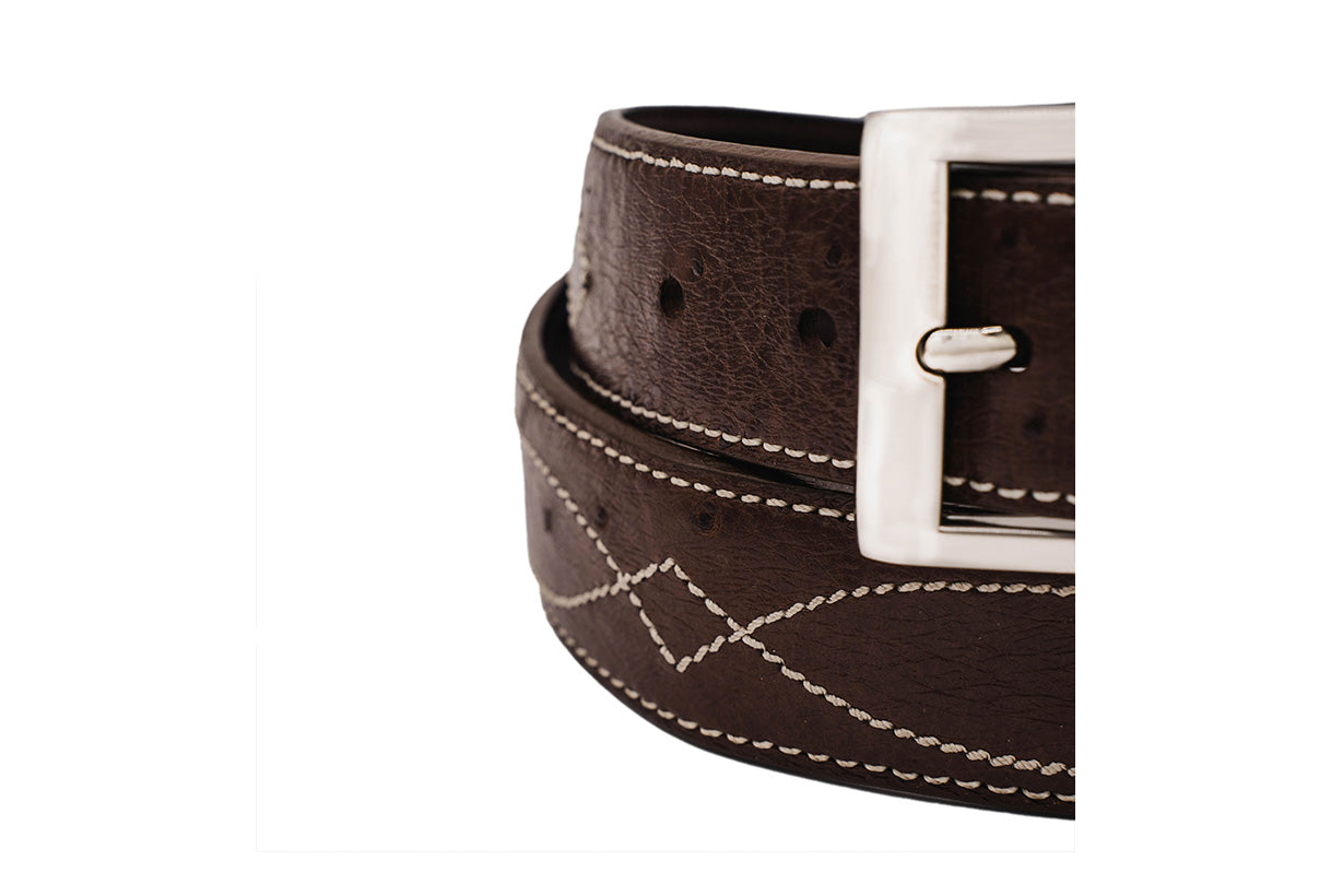 Brown Smooth Ostrich Leather Buckaroo Belt