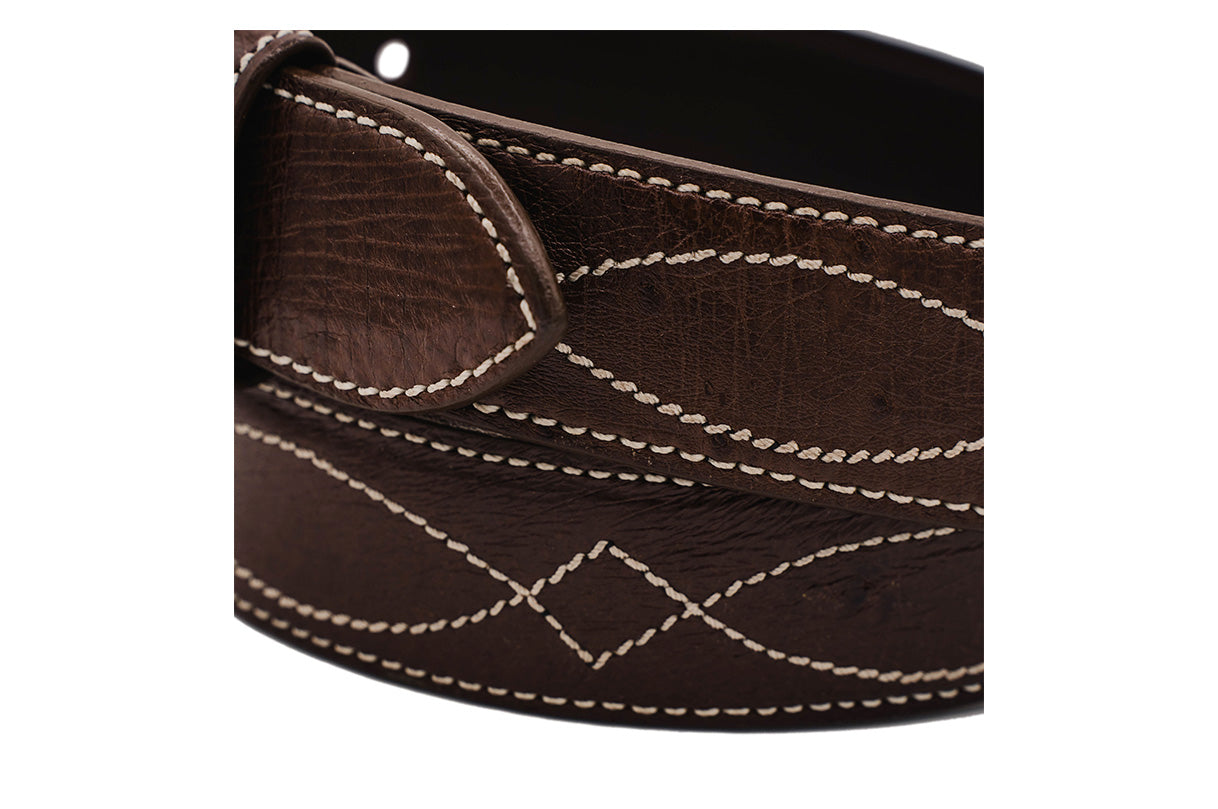 Brown Smooth Ostrich Leather Buckaroo Belt