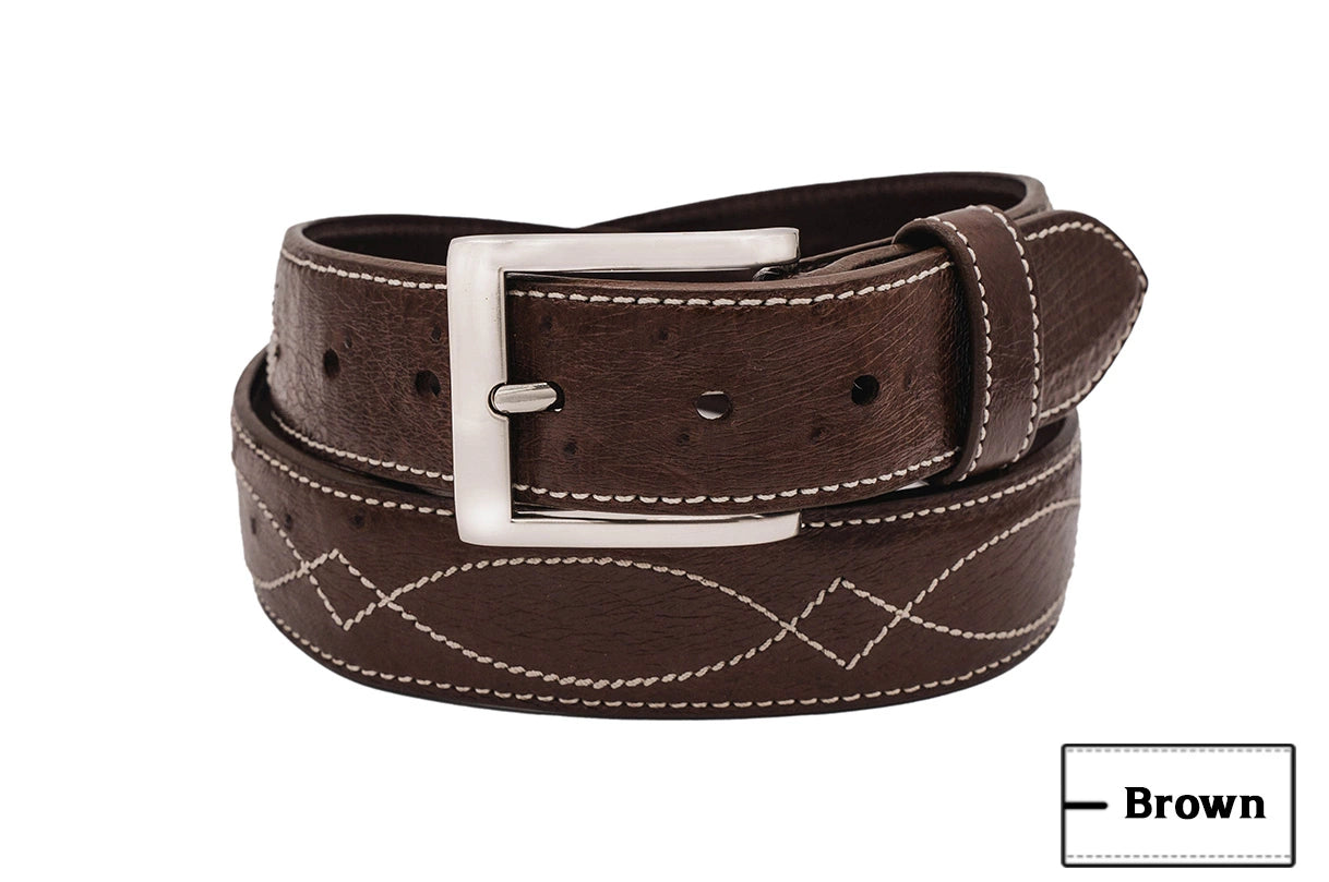 Brown Smooth Ostrich Leather Buckaroo Belt