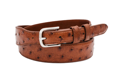 Cognac Full Quill Ostrich Handmade Leather Tapered Belt