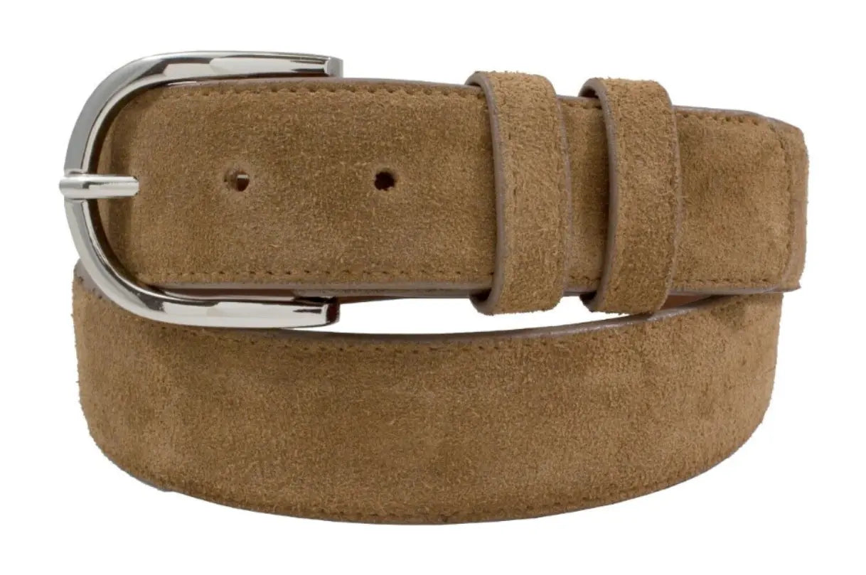 Genuine Cognac Italian Suede Leather Belt