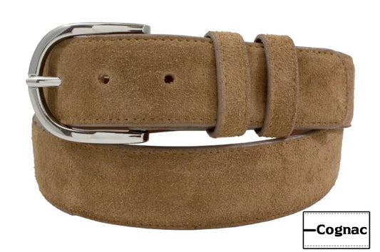 Genuine Cognac Italian Suede Leather Belt