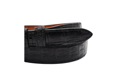 Black Alligator Leather Tapered Belt