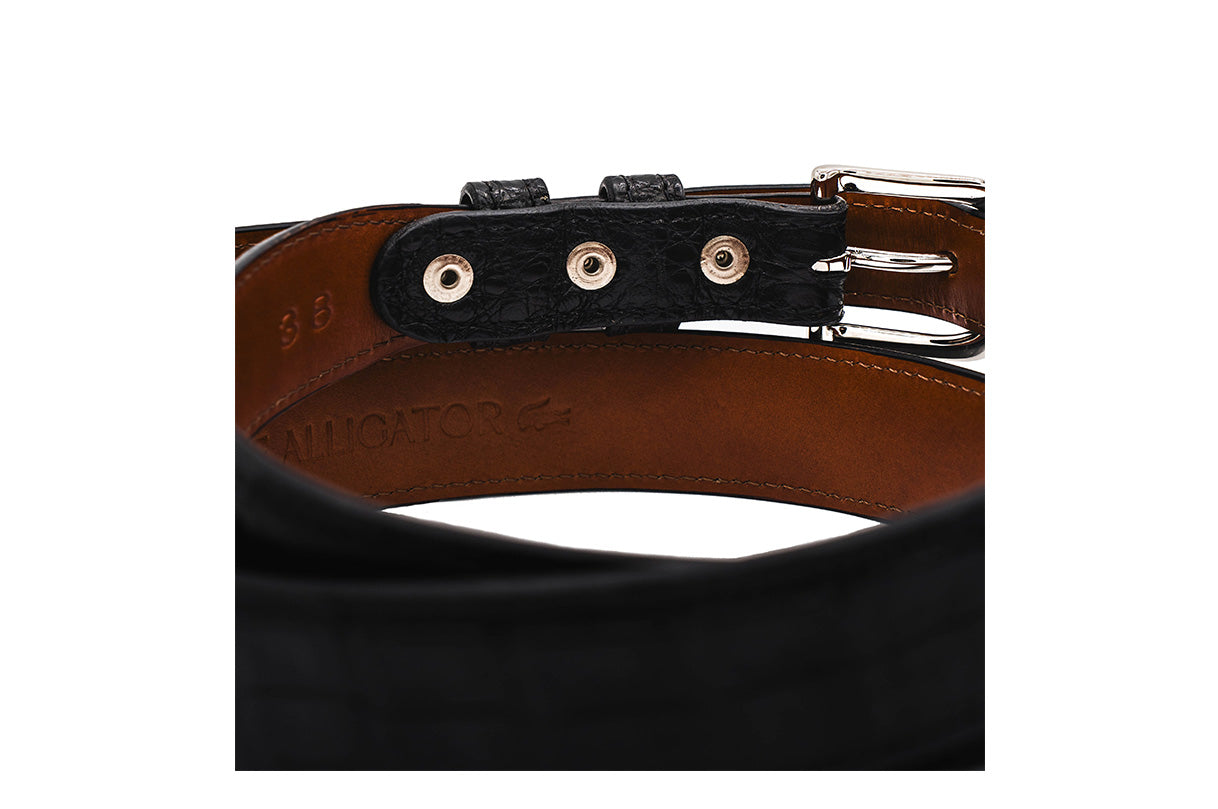 Black Alligator Leather Tapered Belt