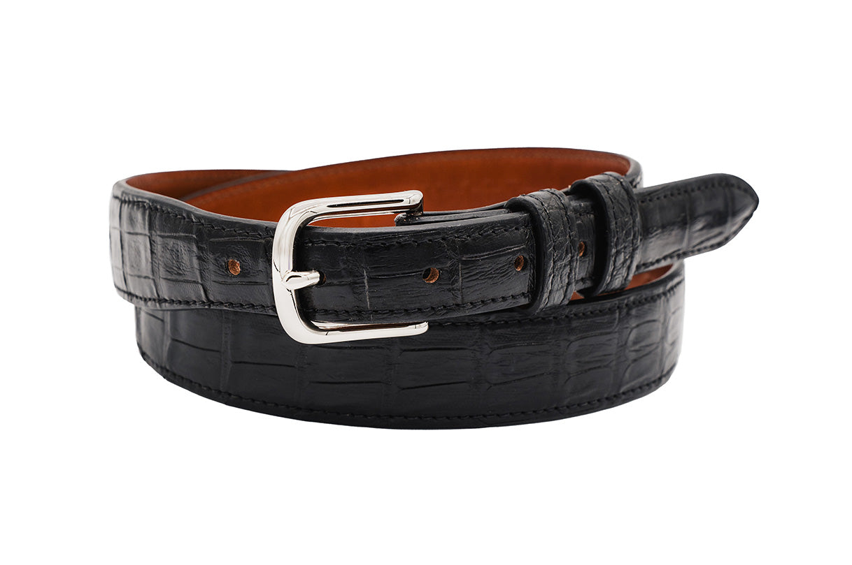 Black Alligator Leather Tapered Belt