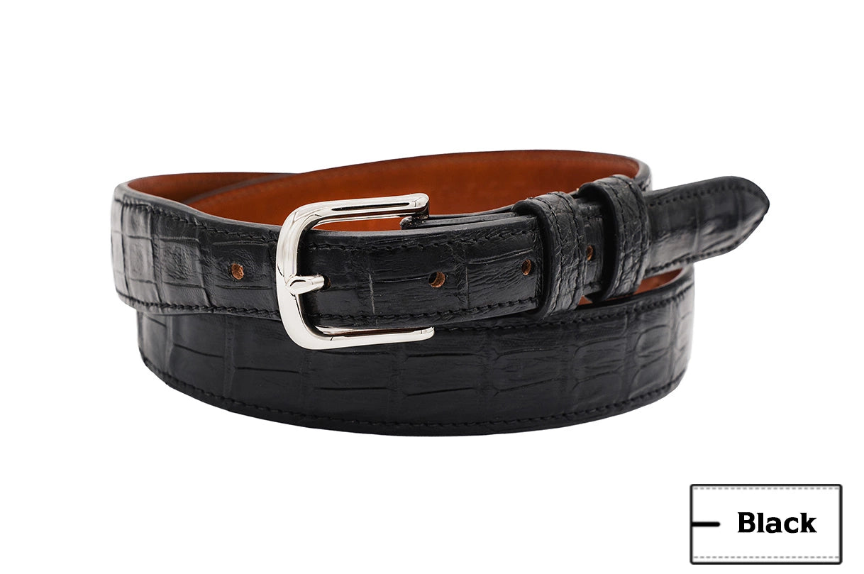 Black Alligator Leather Tapered Belt