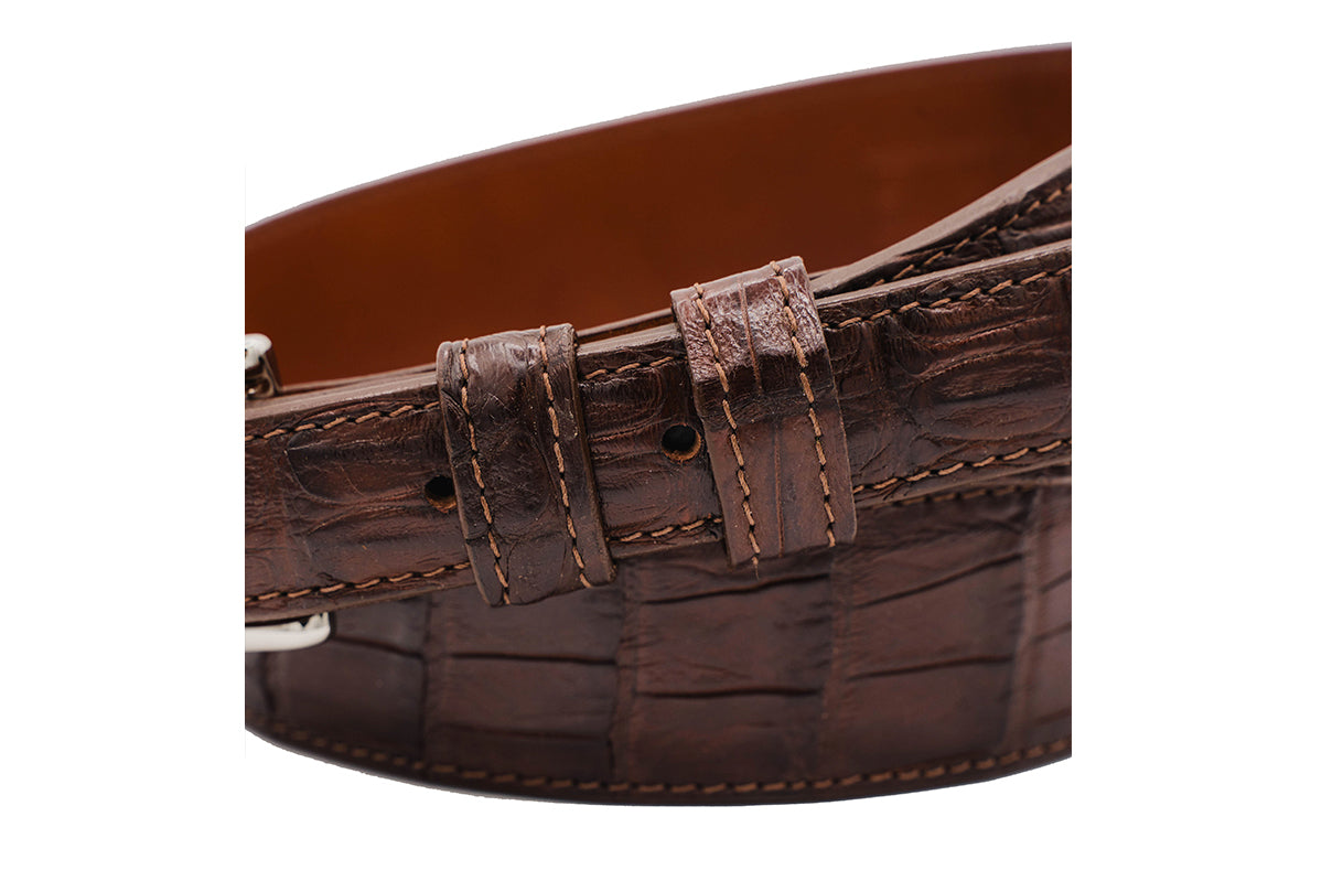 Handmade Brown Alligator Leather Tapered Belt