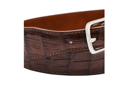 Handmade Brown Alligator Leather Tapered Belt