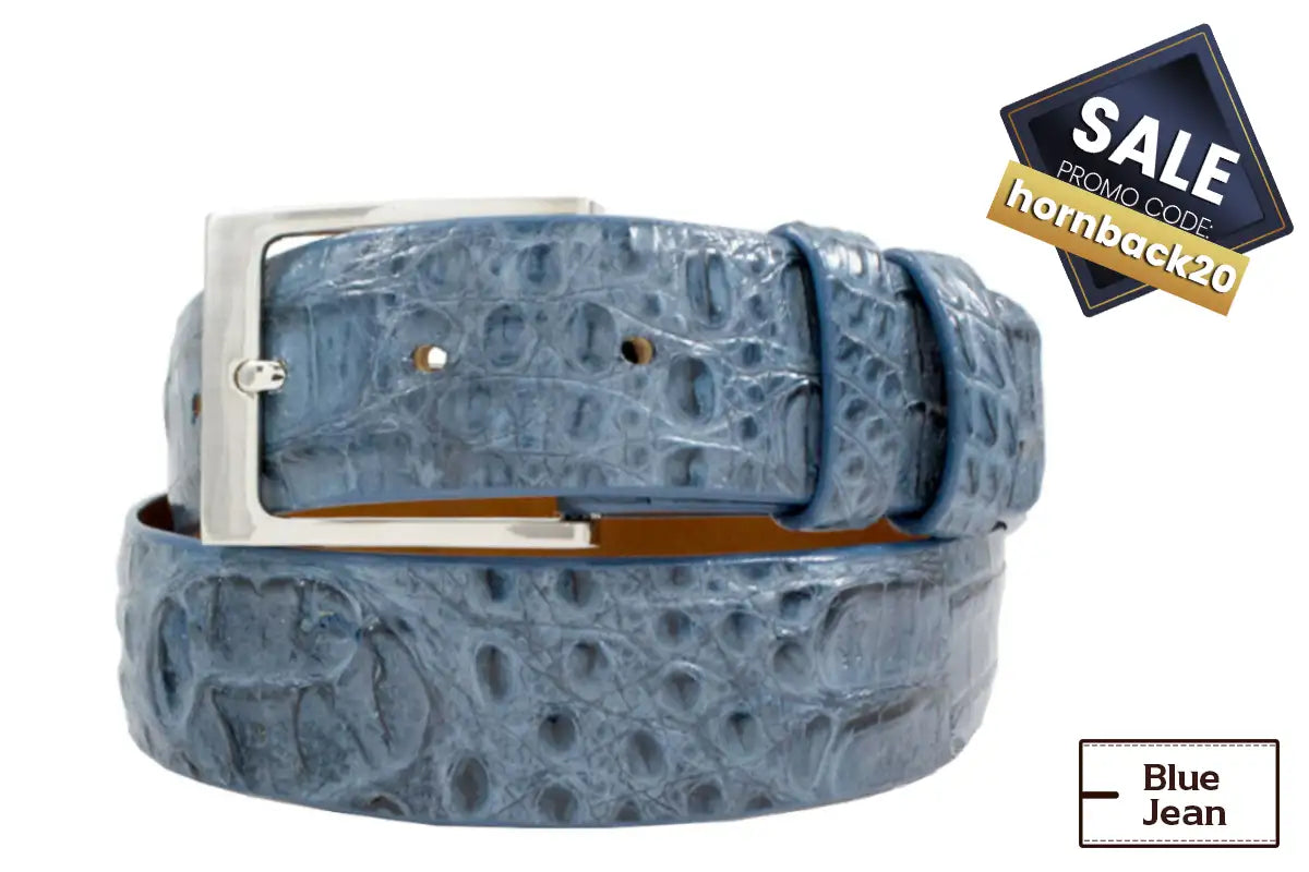 Hornback Blue Jean Caiman Crocodile Leather Belt