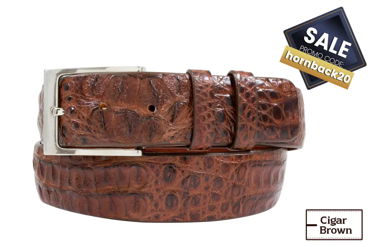 Hornback Cigar Brown Caiman Crocodile Leather Belt