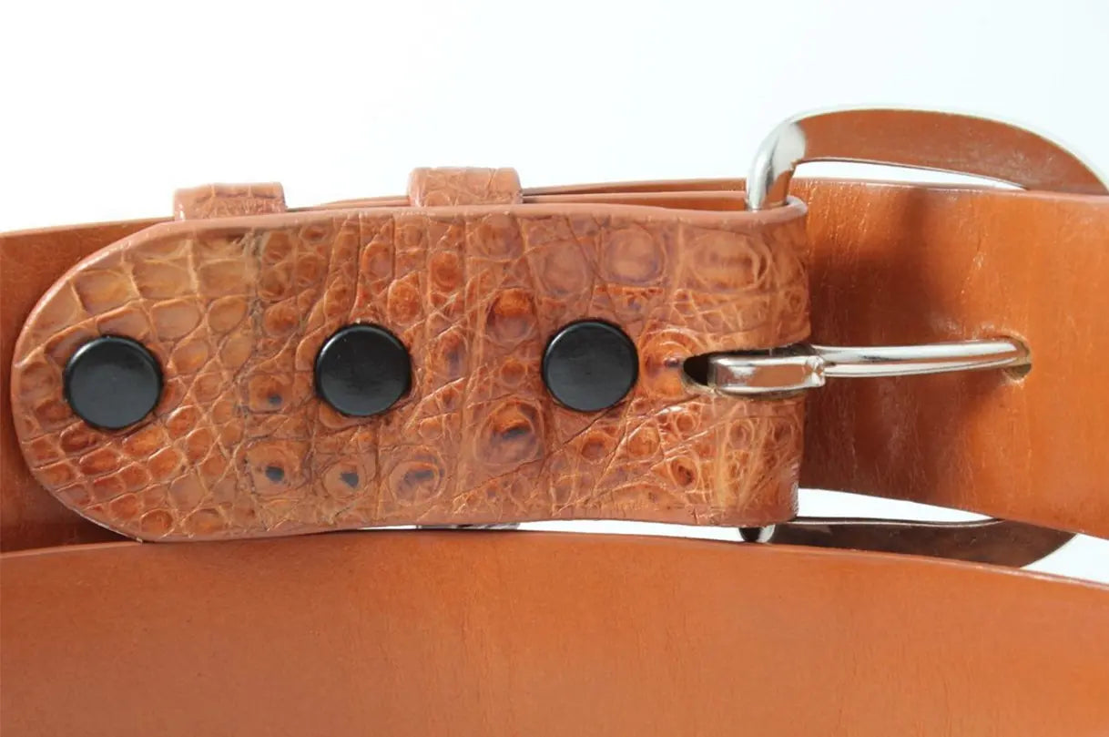 Hornback Cognac Caiman Crocodile Leather Belt