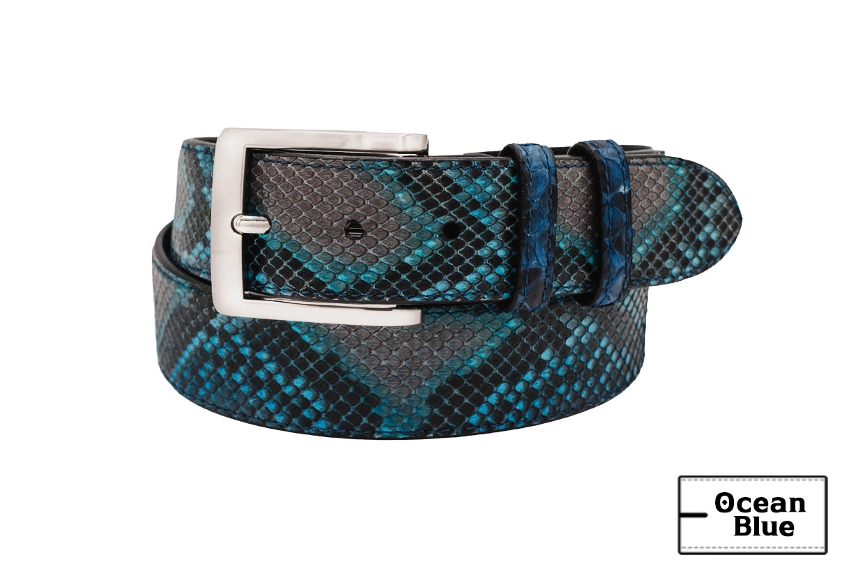 Genuine Natural Ocean Blue Python Leather Belt