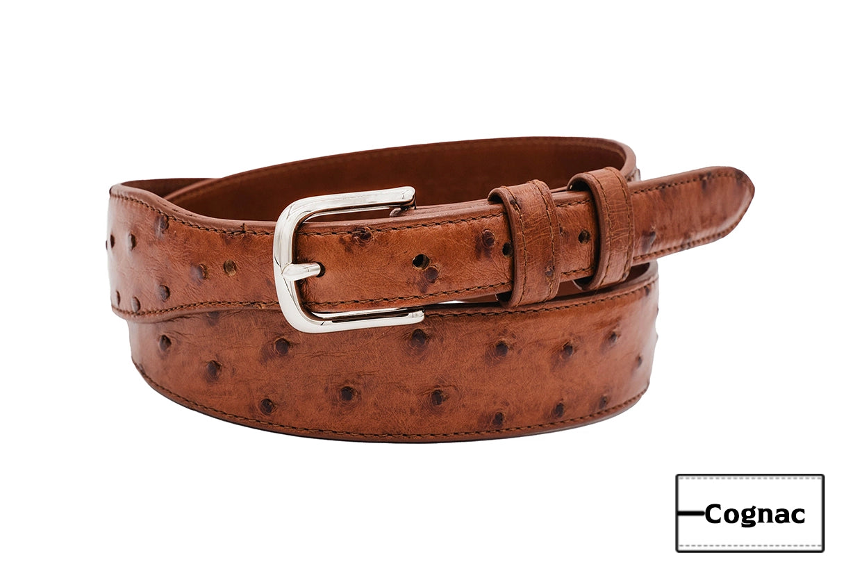 Cognac Full Quill Ostrich Handmade Leather Tapered Belt