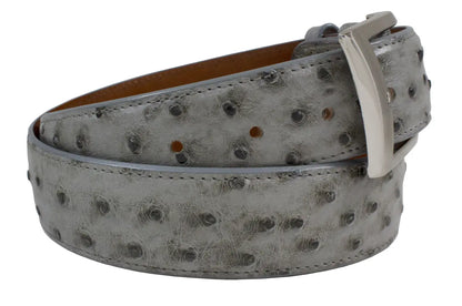 Gray Bruciato Full Quill Ostrich Leather Belt