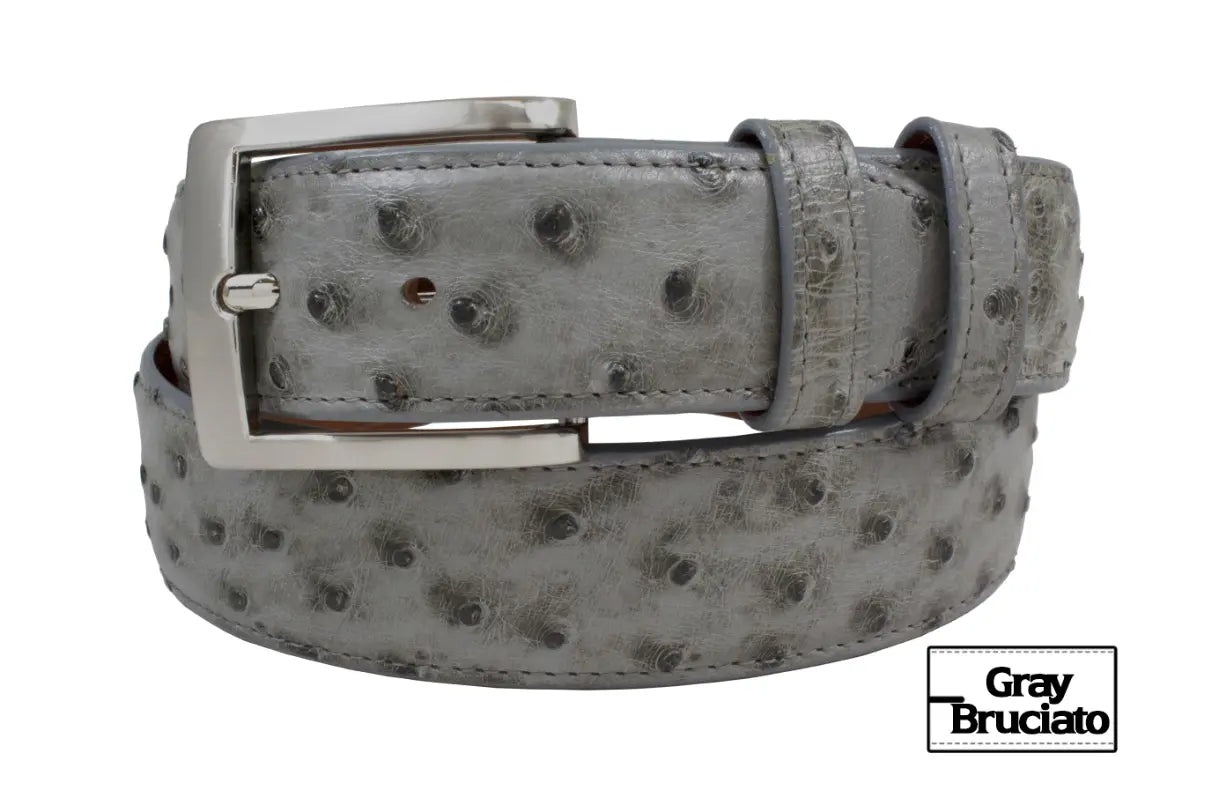 Gray Bruciato Full Quill Ostrich Leather Belt