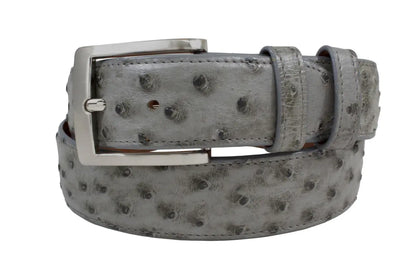 Gray Bruciato Full Quill Ostrich Leather Belt