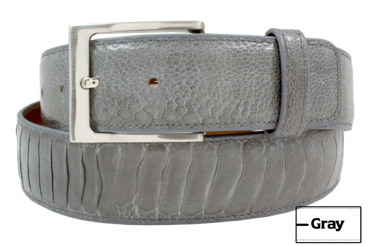 Grey Ostrich Leg Leather Belt