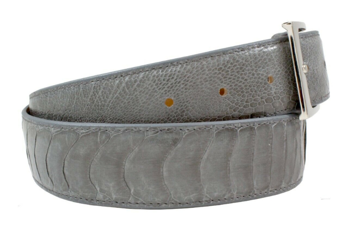 Grey Ostrich Leg Leather Belt