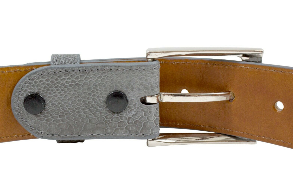 Grey Ostrich Leg Leather Belt