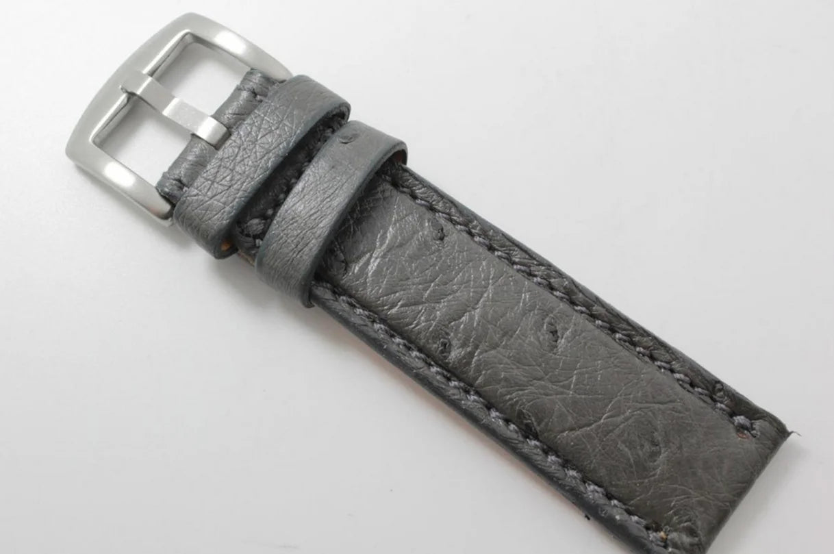 Grey Full Quill Ostrich Leather Watch Strap