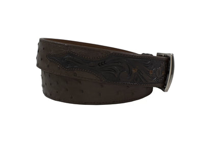 Hand Tooled Brown Full Quill Ostrich Leather Belt