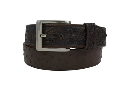 Hand Tooled Brown Full Quill Ostrich Leather Belt