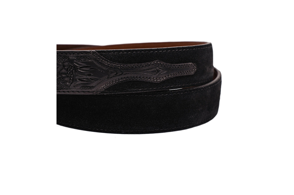 Hand tooled Black Italian Suede Leather Belt