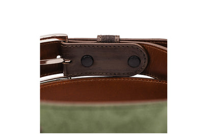 Hand Tooled Olive Green Italian Suede Leather Belt