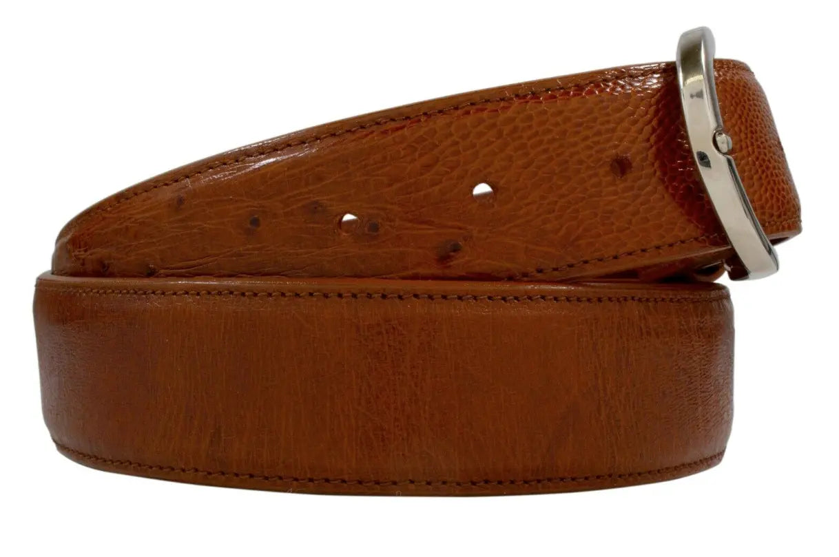 Cognac Smooth Ostrich Leather Belt