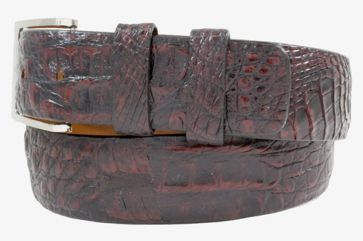 Hornback Black Cherry Caiman Crocodile Leather Belt