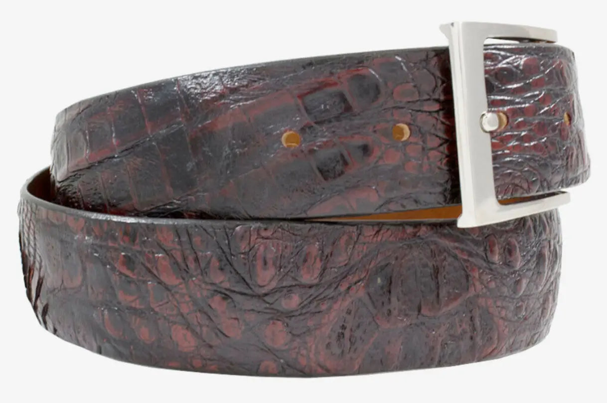 Hornback Black Cherry Caiman Crocodile Leather Belt